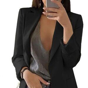 Women's Casual Long-Sleeved Cardigan Slim Lapel Office Suit Jacket